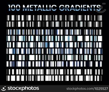 Metallic gradients. Shiny silver gradient, platinum and steel metal material colors. Reflective gray foil, luxury white gold or chrome iron icons. Isolated vector illustration signs set. Metallic gradients. Shiny silver gradient, platinum and steel metal material colors vector illustration set
