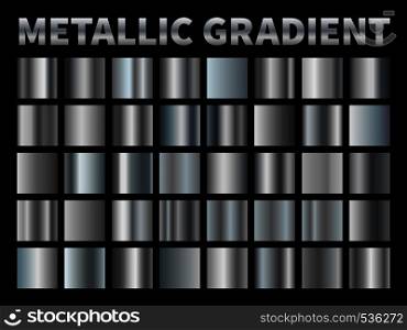 Metallic gradients. Silver foil, grey shiny metal gradient border ribbon square frame, aluminum shiny chrome plate with reflection. Vector set. Metallic gradients. Silver foil, grey shiny metal gradient border ribbon frame, aluminum shiny chrome with reflection. Vector set