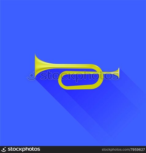 Metallic Horn Isolated on Blue Background. Long Shadow. Metallic Horn