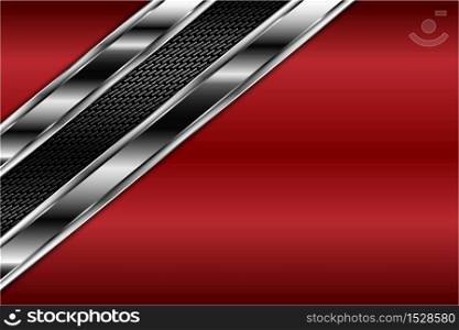 Metallic of red and silver background with carbon fiber dark space vector illustration.
