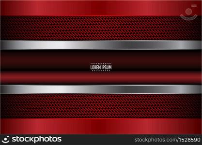 Metallic of red and silver background with carbon fiber dark space vector illustration.