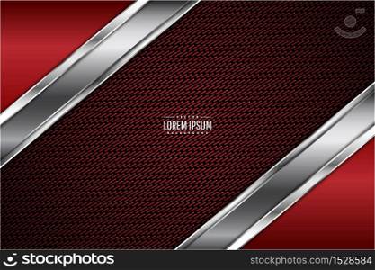 Metallic of red technology background with carbon fiber dark space vector illustration.