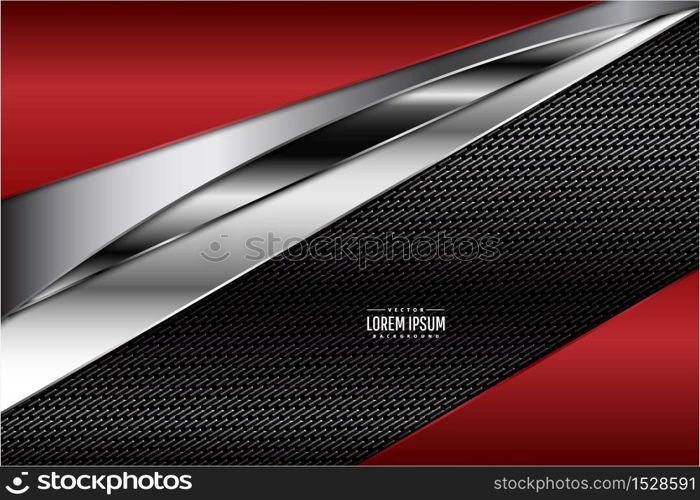 Metallic of red technology background with carbon fiber dark space vector illustration.