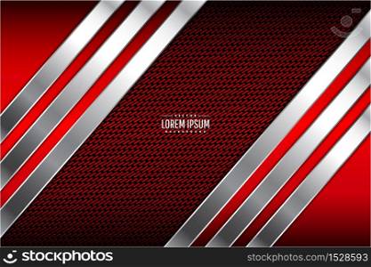 Metallic of red technology background with carbon fiber dark space vector illustration.
