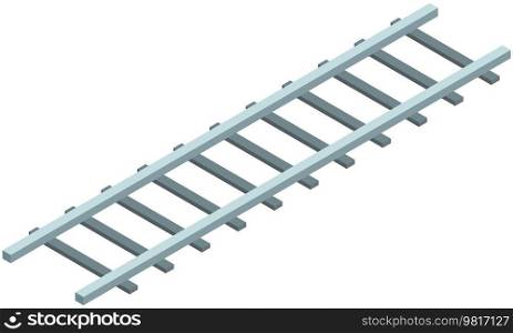 Metallic track architecture with frets. Rails for movement of railway transport isolated on white background. Road with rails and sleepers. Track for moving rolling stock of railway transport. Road with rails and sleepers. Metallic track for moving of railway transport vector illustration