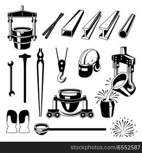 Metallurgical symbols set.. Metallurgical symbols set. Industrial items and equipment.