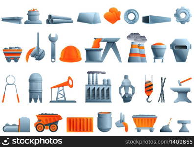 Metallurgy icons set. Cartoon set of metallurgy vector icons for web design. Metallurgy icons set, cartoon style