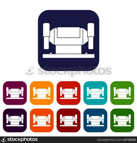 Metalworking machine icons set vector illustration in flat style In colors red, blue, green and other. Metalworking machine icons set flat