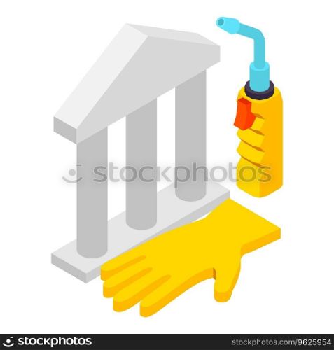 Metalworking tool icon isometric vector. New auto welding torch and safety glove. Professional equipment, construction work. Metalworking tool icon isometric vector. New auto welding torch and safety glove