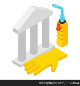 Metalworking tool icon isometric vector. New auto welding torch and safety glove. Professional equipment, construction work. Metalworking tool icon isometric vector. New auto welding torch and safety glove