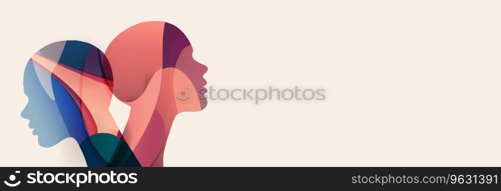 Metaphor bipolar disorder mind mental. Double face. Split personality. Concept mood disorder. 2 Head silhouette.Psychology. Mental health. OurMindsMatter. Psychiatry
