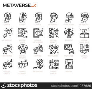 Metaverse icon set for digital technology, study, education, IT websites, presentations, books.