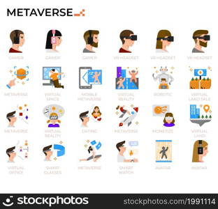 Metaverse icon set for digital technology, study, education, IT websites, presentations, books.