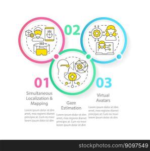 Metaverse synthetic data solutions circle infographic template. Data visualization with 3 steps. Editable timeline info chart. Workflow layout with line icons. Myriad Pro-Regular font used. Metaverse synthetic data solutions circle infographic template