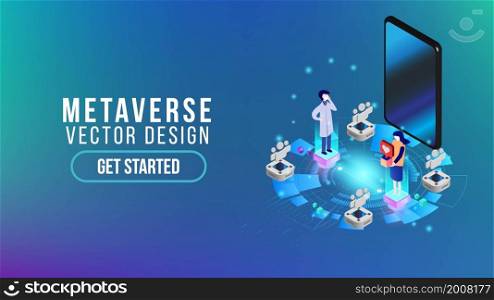 Metaverse VR Abstract technology background Hi-tech communication concept, technology, digital business, innovation, science fiction scene vector illustration with copy-space.