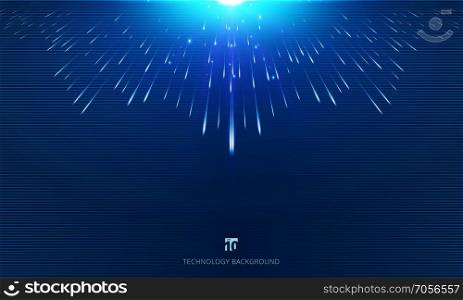 Meteor lines perspective composed with light burst on dark background. Vector illustration
