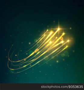 Meteor shower with yellow shooting stars burning in the night sky with bright trails of afterglow. Astronomy and space concept design usage. Meteor shower icon of shooting stars in night sky
