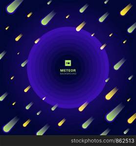 Meteor yellow and green on dark blue gradient background. Sparkle element in universe. Vector illustration