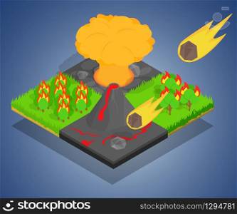 Meteorite falling concept banner. Isometric banner of meteorite falling vector concept for web, giftcard and postcard. Meteorite falling concept banner, isometric style