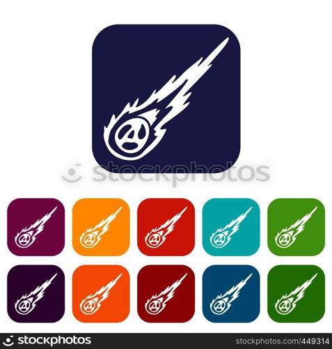 Meteorite icons set vector illustration in flat style In colors red, blue, green and other. Meteorite icons set flat