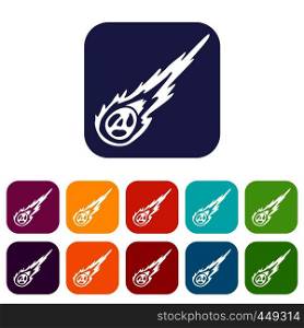 Meteorite icons set vector illustration in flat style In colors red, blue, green and other. Meteorite icons set flat