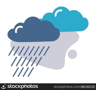 Meteorology and weather forecast, isolated icon of clouds and raining falling drops of water. Seasonal showers, cold temperature and increased level of humidity and moist. Vector in flat style. Raining weather, forecast or outlook icon widget