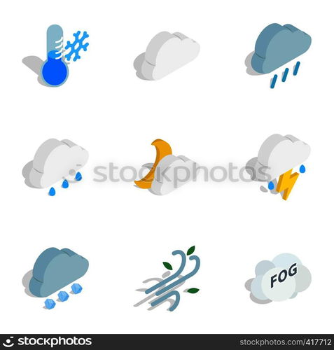 Meteorology icons set. Isometric 3d illustration of 9 meteorology vector icons for web. Meteorology icons, isometric 3d style