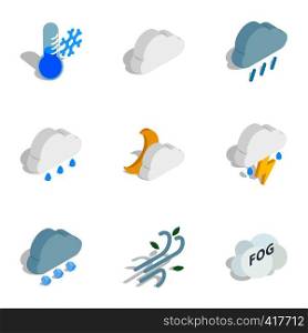 Meteorology icons set. Isometric 3d illustration of 9 meteorology vector icons for web. Meteorology icons, isometric 3d style