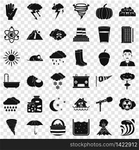 Meteorology icons set. Simple style of 36 meteorology vector icons for web for any design. Meteorology icons set, simple style