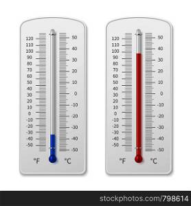 Meteorology indoor thermometer realistic vector illustration isolated. Temperature scale instrument, thermometer for weather. Meteorology indoor thermometer realistic vector illustration isolated