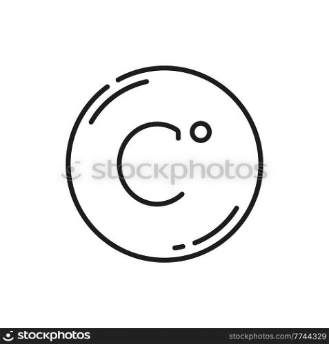 Meteorology symbol isolated celsius sign on fridge outline icon. Vector mark on refrigerator, temperature and climate sign. Meteorology symbol for travel, tourism and weather web site and apps design. Celsius degree outline glyph mark on fridge sign