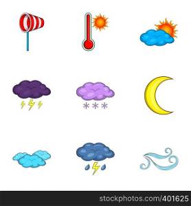 Meteorology template instruments for app and web icons set. Cartoon illustration of 9 vector icons for web. Meteorology template for app and web icons set