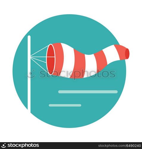 Meteorology Windsock Inflated by Wind. Vector. Meteorology windsock inflated by wind. Red and white windsock indicate the direction and strength of the wind. Conical textile tube. Used at airports, alongside highways at windy locations. Vector