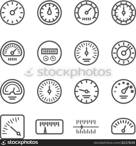 Meter manometers speed clock measure line vector icons. Meter manometers speed clock measure line vector icons. Indicator pressure and speedometer illustration
