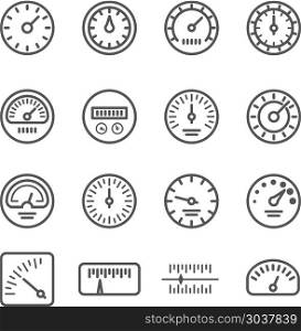Meter manometers speed clock measure line vector icons. Meter manometers speed clock measure line vector icons. Indicator pressure and speedometer illustration