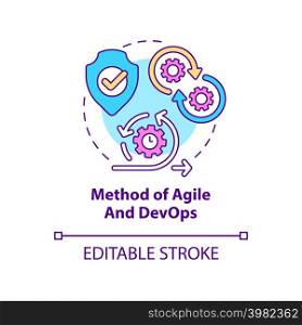 Method of Agile and DevOps concept icon. Innovation processes. Tech macro trends abstract idea thin line illustration. Isolated outline drawing. Editable stroke. Arial, Myriad Pro-Bold fonts used. Method of Agile and DevOps concept icon