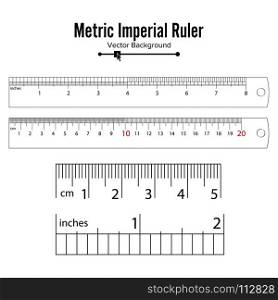 Metric Imperial Rulers Vector. Metric Imperial Rulers Vector. Centimeter And Inch. Measure Tools Equipment Isolated On White Background.