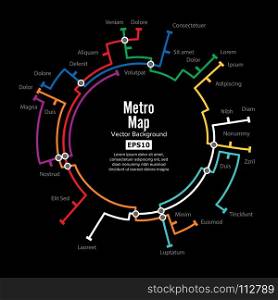 Metro Map Vector. Template Of City Transportation Scheme For Underground Road. Colorful Background With Stations. Metro Map Vector. Template Of City Transportation Scheme For Underground Road. Colorful Background With Stations.