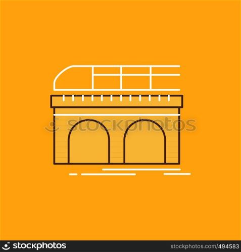 metro, railroad, railway, train, transport Flat Line Filled Icon. Beautiful Logo button over yellow background for UI and UX, website or mobile application. Vector EPS10 Abstract Template background
