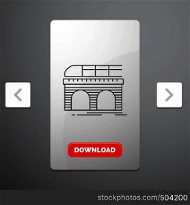 metro, railroad, railway, train, transport Line Icon in Carousal Pagination Slider Design & Red Download Button. Vector EPS10 Abstract Template background