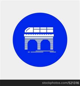 metro, railroad, railway, train, transport White Glyph Icon in Circle. Vector Button illustration. Vector EPS10 Abstract Template background