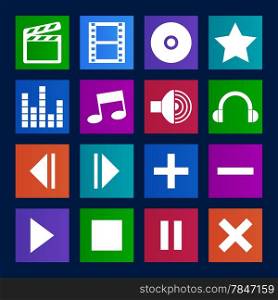 Metro-style collection of media player icons set.Vector EPS10