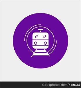 metro, train, smart, public, transport White Glyph Icon in Circle. Vector Button illustration. Vector EPS10 Abstract Template background