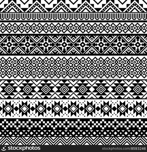Mexican Aztec, Mayan borders, geometric ornament and ethnic pattern, seamless vector. Embellishment decoration of Mexico or Native American, Indian and African art embroidery background pattern. Mexican Aztec, Mayan borders pattern backgrounds