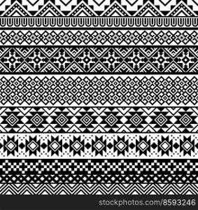 Mexican Aztec, Mayan borders, geometric ornament and ethnic pattern, seamless vector. Embellishment decoration of Mexico or Native American, Indian and African art embroidery background pattern. Mexican Aztec, Mayan borders pattern backgrounds