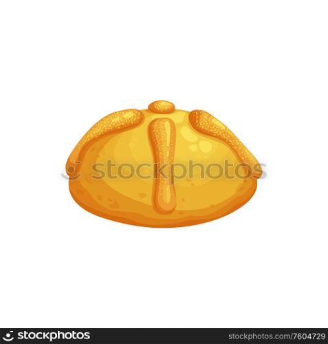 Mexican baked pie stuffed by meat or fruit isolated. Vector Mexico cuisine dish, bakery bun. Bun with meat or fruit, baked Cinco de Mayo food