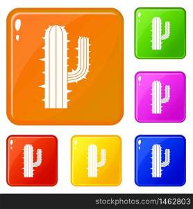 Mexican cactus icons set collection vector 6 color isolated on white background. Mexican cactus icons set vector color