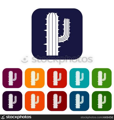 Mexican cactus icons set vector illustration in flat style In colors red, blue, green and other. Mexican cactus icons set flat