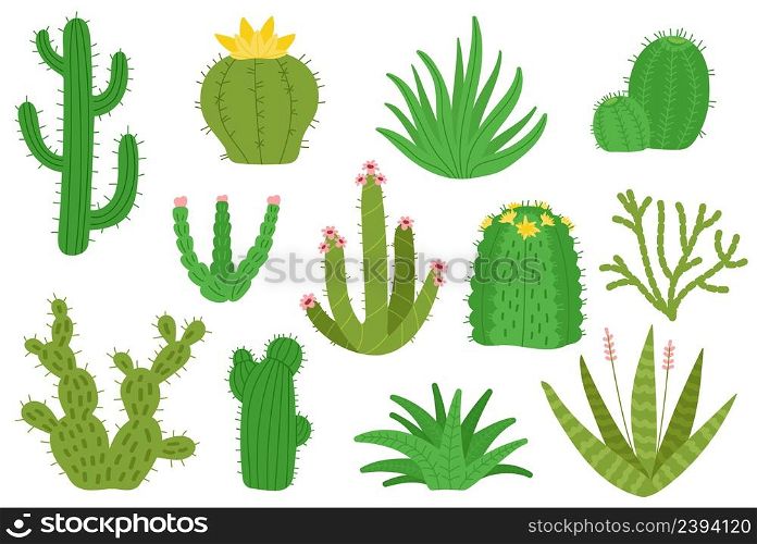 Mexican cactus. Isolated mexico cacti, houseplants decorative set. Desert green cactuses, nature blooming plants succulents. Cartoon decent vector botanical kit. Illustration of mexican cactus set. Mexican cactus. Isolated mexico cacti, houseplants decorative set. Desert green cactuses, nature blooming plants succulents. Cartoon decent vector cute botanical kit