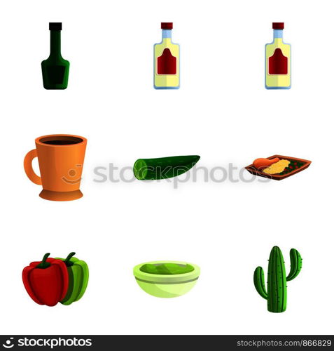 Mexican drinks icon set. Cartoon set of 9 mexican drinks vector icons for web design isolated on white background. Mexican drinks icon set, cartoon style